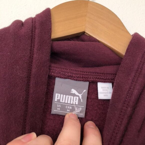 PUMA Asymmetrical Cowl Neck Fleece Sweatshirt Burgundy Maroon Red Logo Medium M - Picture 6 of 13